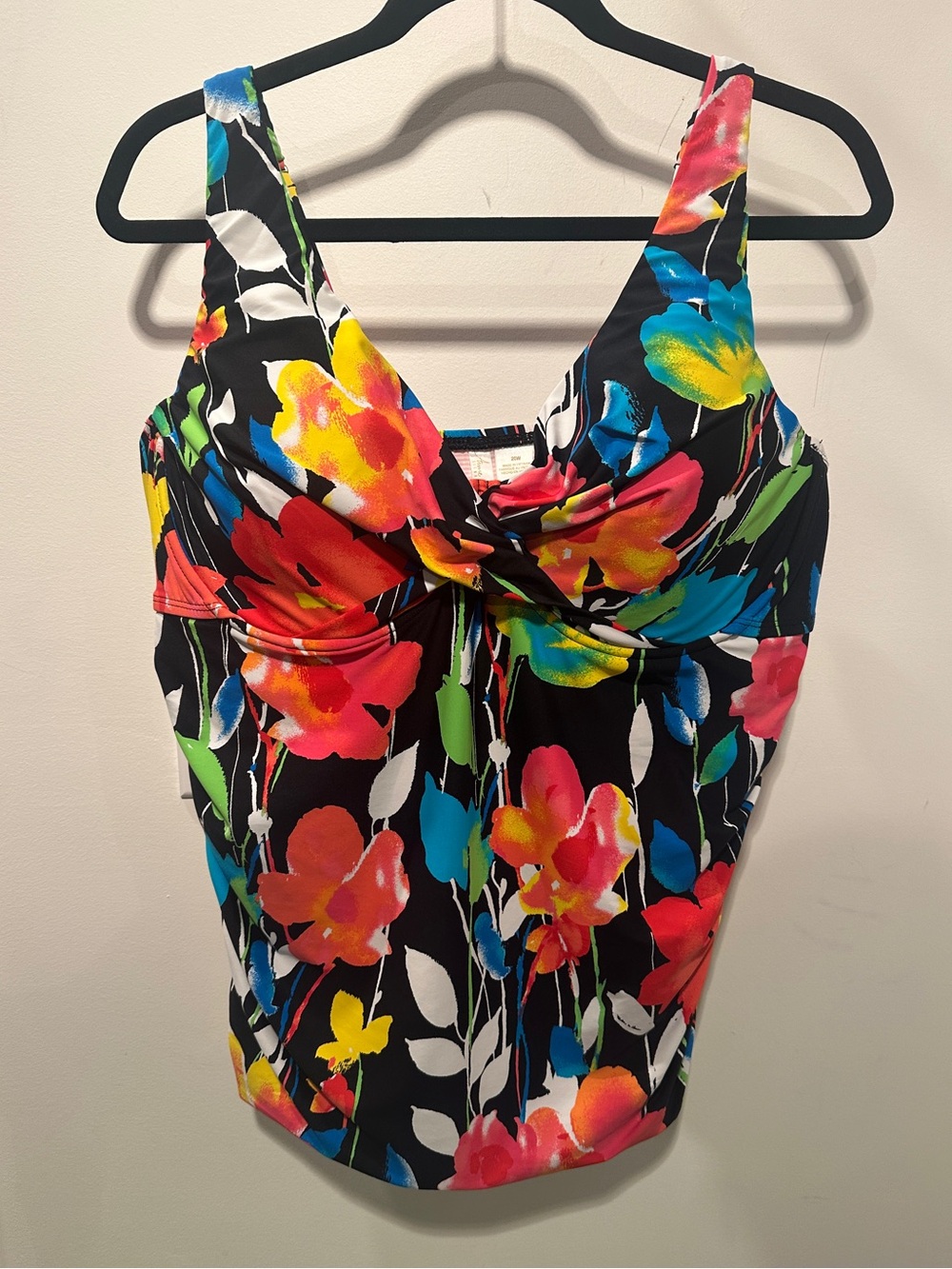 Anne Cole Black Floral Twist-Front Swim Tankini Top 20W